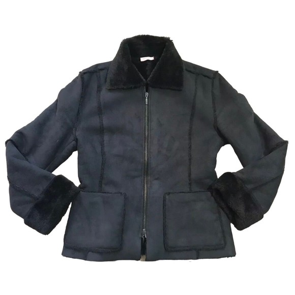 Max & Co Italy Womens Faux Suede Lined Jacket IT 40 US 6 Small S Medium M Black - Picture 4 of 14